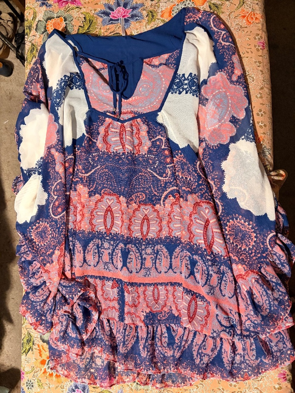 Free People Batwing Navy and Mauve dress XS Dress NWOT